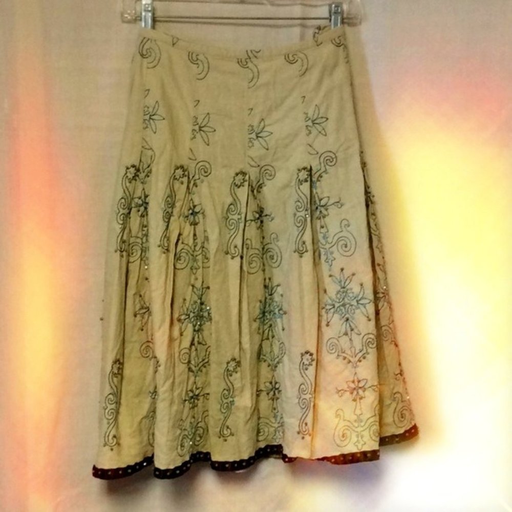 Luciano Danté Beaded Beige, Brown, Blue Skirt sz14